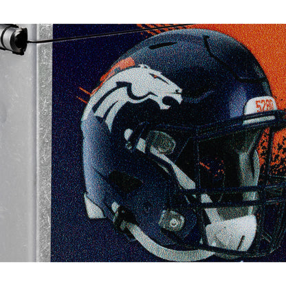 Front view of Zippo NFL Denver Broncos Helmet Design Street Chrome Windproof Lighter close up to show the detail of the lighter.