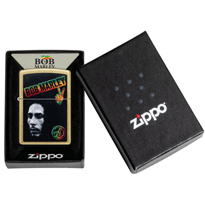 Zippo Bob Marley Peace Design Street Brass Windproof Lighter in its packaging.