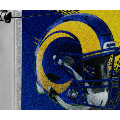 Front view of Zippo NFL Los Angeles Rams Helmet Design Street Chrome Windproof Lighter close up to show the detail of the lighter.