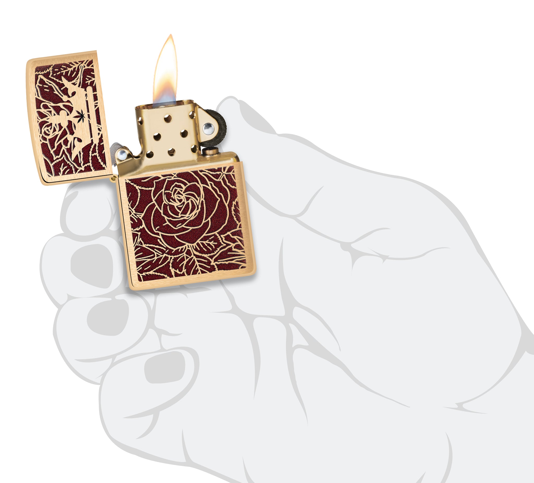 Zippo Queen of Bud Passionate Rose and Crown Design Brushed Brass