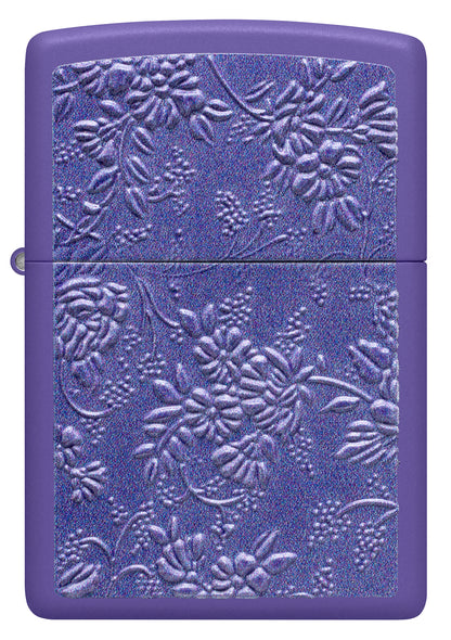 Front view of Zippo Texture Bouquet Design Purple Matte Windproof Lighter.