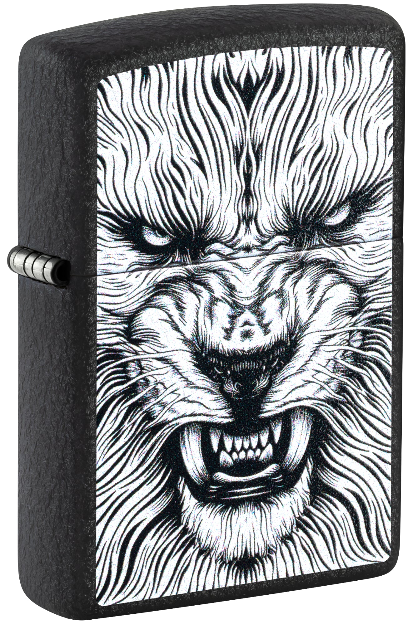 Front shot of Zippo Say Cheese Design Black Crackle® Windproof Lighter standing at a 3/4 angle.