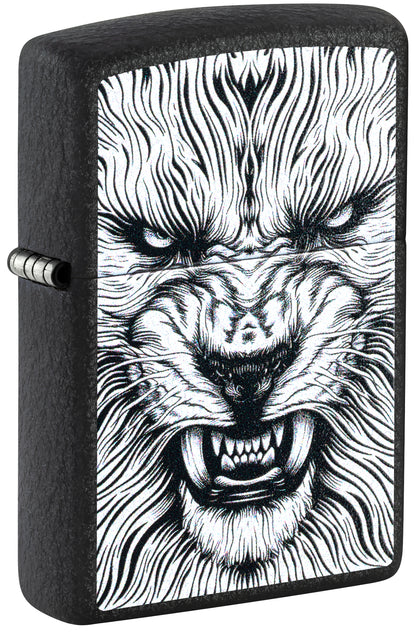 Front shot of Zippo Say Cheese Design Black Crackle® Windproof Lighter standing at a 3/4 angle.