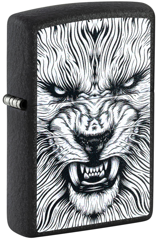 Front shot of Zippo Say Cheese Design Black Crackle® Windproof Lighter standing at a 3/4 angle.