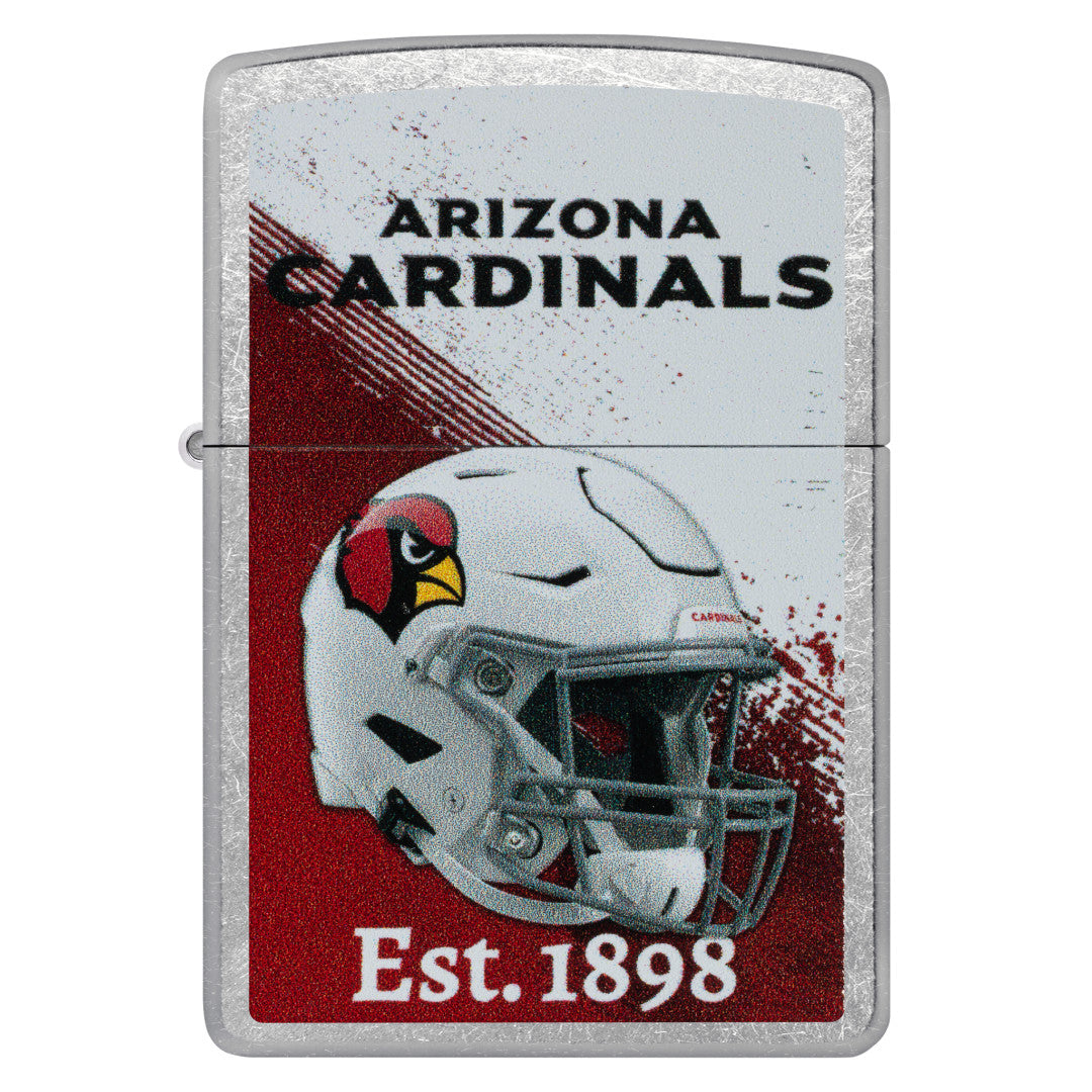 Front view of Zippo NFL Arizona Cardinals Helmet Design Street Chrome Windproof Lighter.