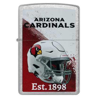 Front view of Zippo NFL Arizona Cardinals Helmet Design Street Chrome Windproof Lighter.
