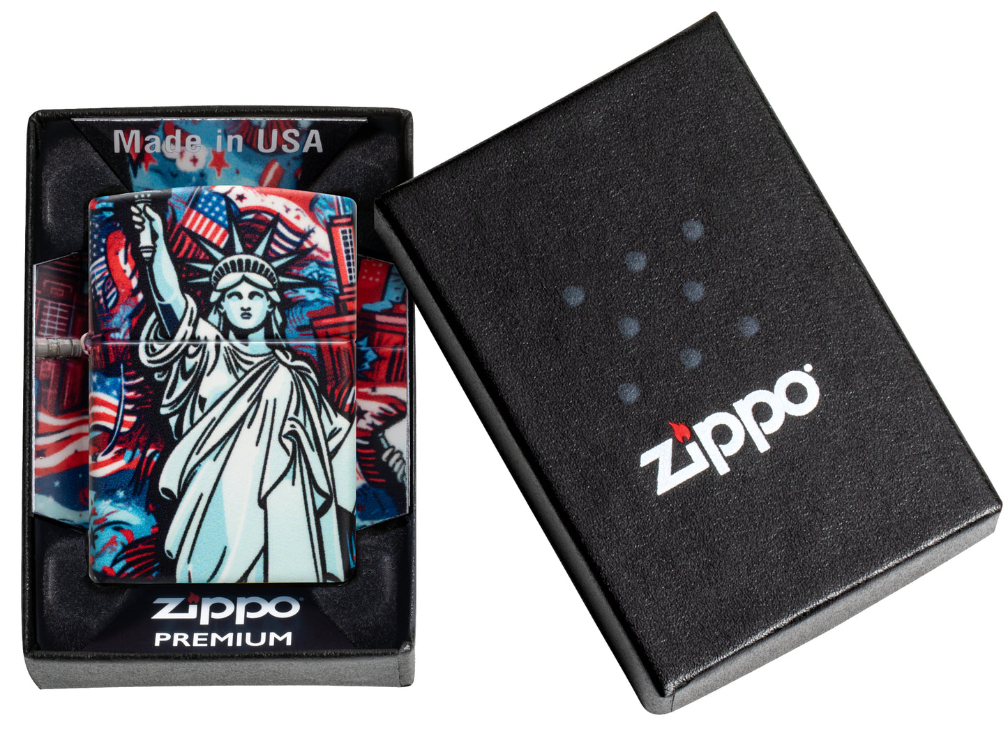 Zippo Lady Liberty Design 540 Matte Windproof Lighter in its packaging.