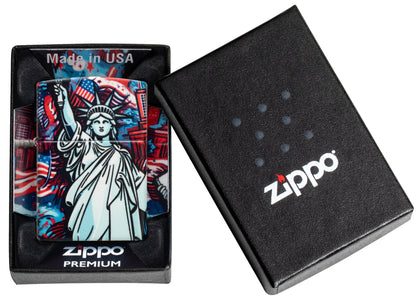 Zippo Lady Liberty Design 540 Matte Windproof Lighter in its packaging.