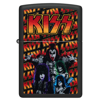 Front view of Zippo KISS® Poster Design Black Matte Windproof Lighter.