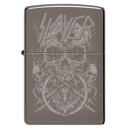 Front view of Zippo Slayer Skull Design Black Ice® Windproof Lighter.