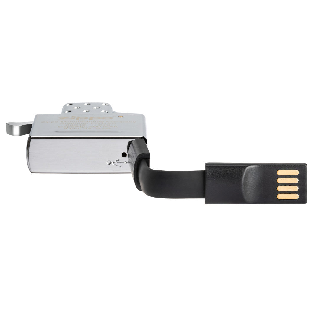 Zippo Double Arc Rechargeable Lighter Insert
 with charging cable connected.