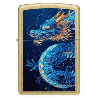 Front view of Zippo Sea Dragon Design Street Brass Windproof Lighter.