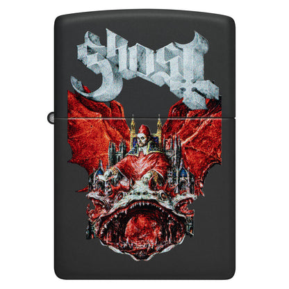 Front view of Zippo Ghost Prequelle Design Black Matte Windproof Lighter.