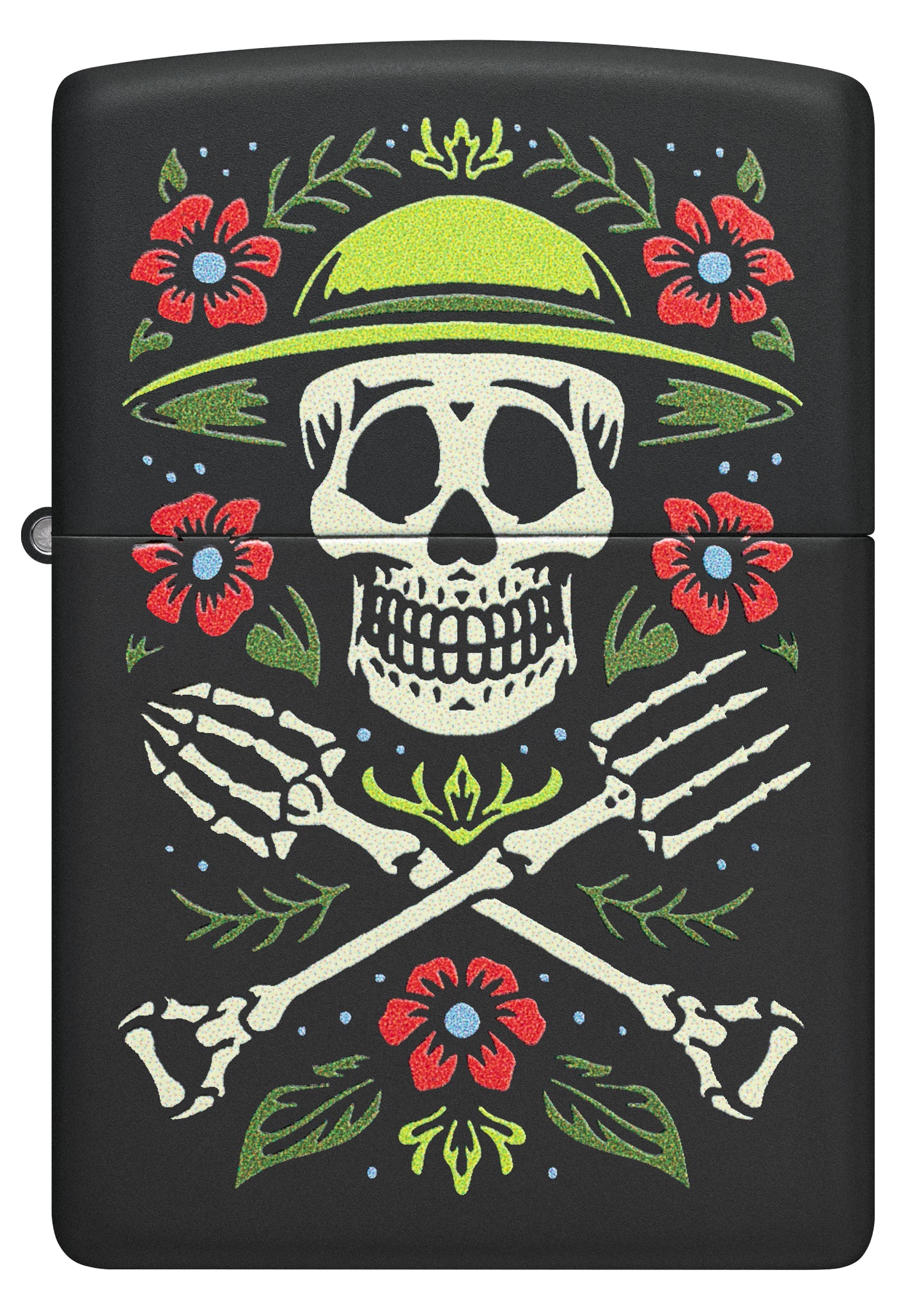 Front view of Zippo Garden for Life Design Black Matte Windproof Lighter.