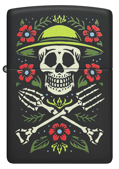 Front view of Zippo Garden for Life Design Black Matte Windproof Lighter.