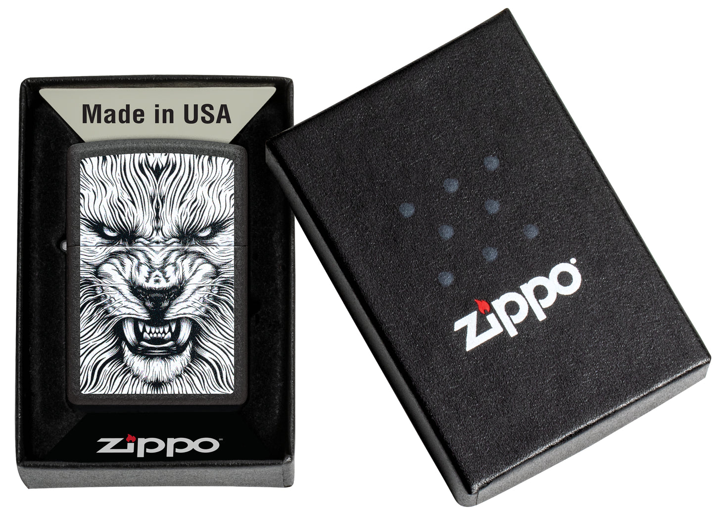 Zippo Say Cheese Design Black Crackle® Windproof Lighter in its packaging.
