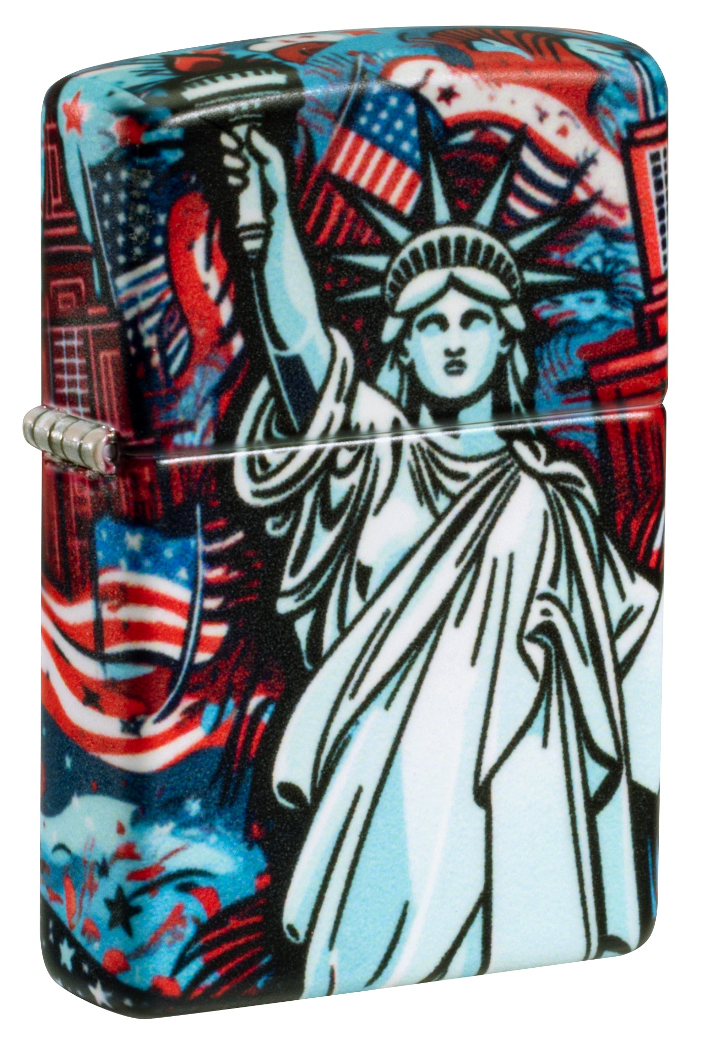 Front shot of Zippo Lady Liberty Design 540 Matte Windproof Lighter standing at a 3/4 angle.