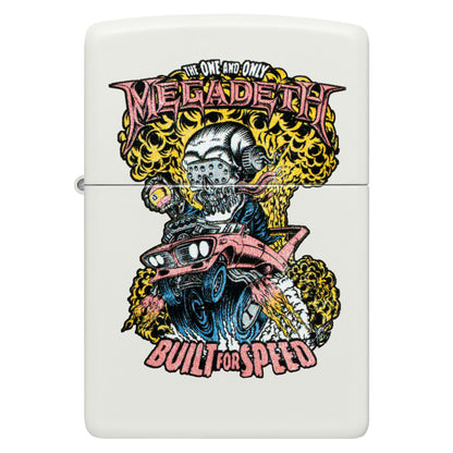 Front view of Zippo Megadeth Built for Speed Design White Matte Windproof Lighter .