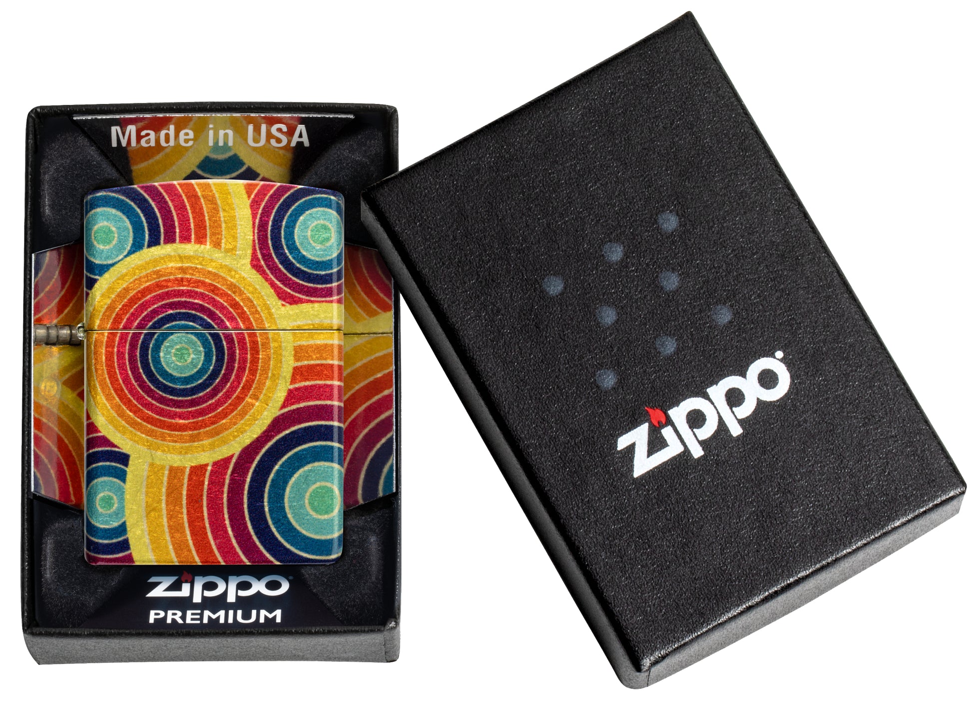 Zippo Funky Fusion Design 540 Tumbled Brass Windproof Lighter in its packaging.