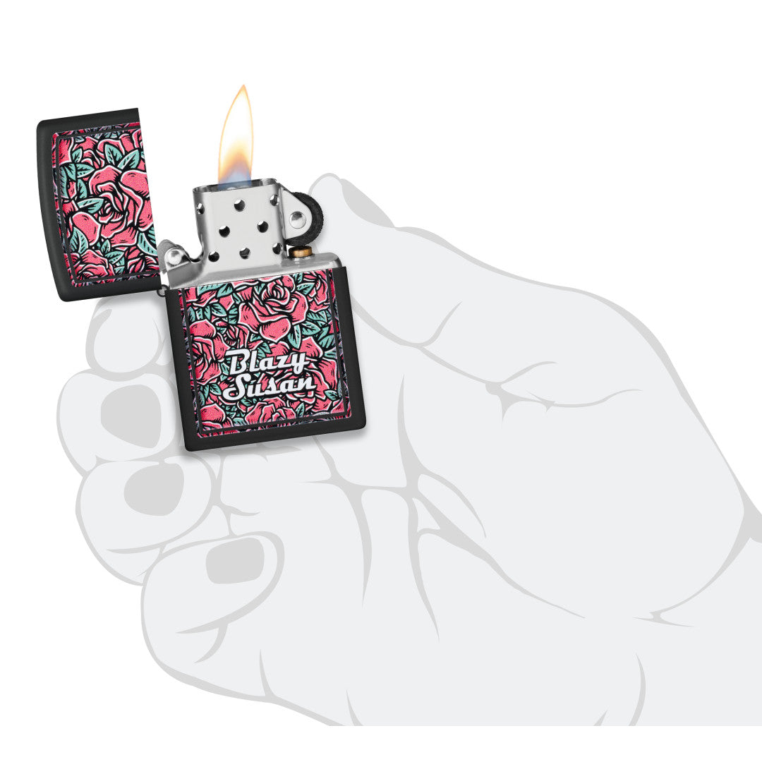 Zippo Blazy Susan Roses Design Black Matte Windproof Lighter