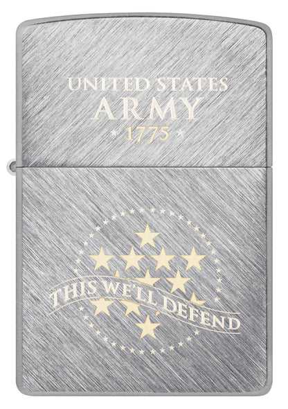 Front view of Zippo U.S. Army® This We'll Defend Design Herringbone Sweep Windproof Lighter.