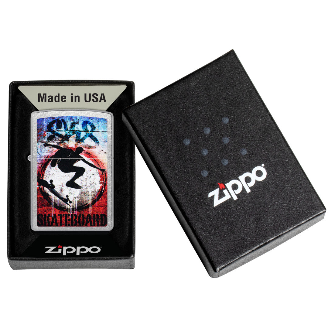 Zippo Kickflip Design Street Chrome Windproof Lighter in its packaging.