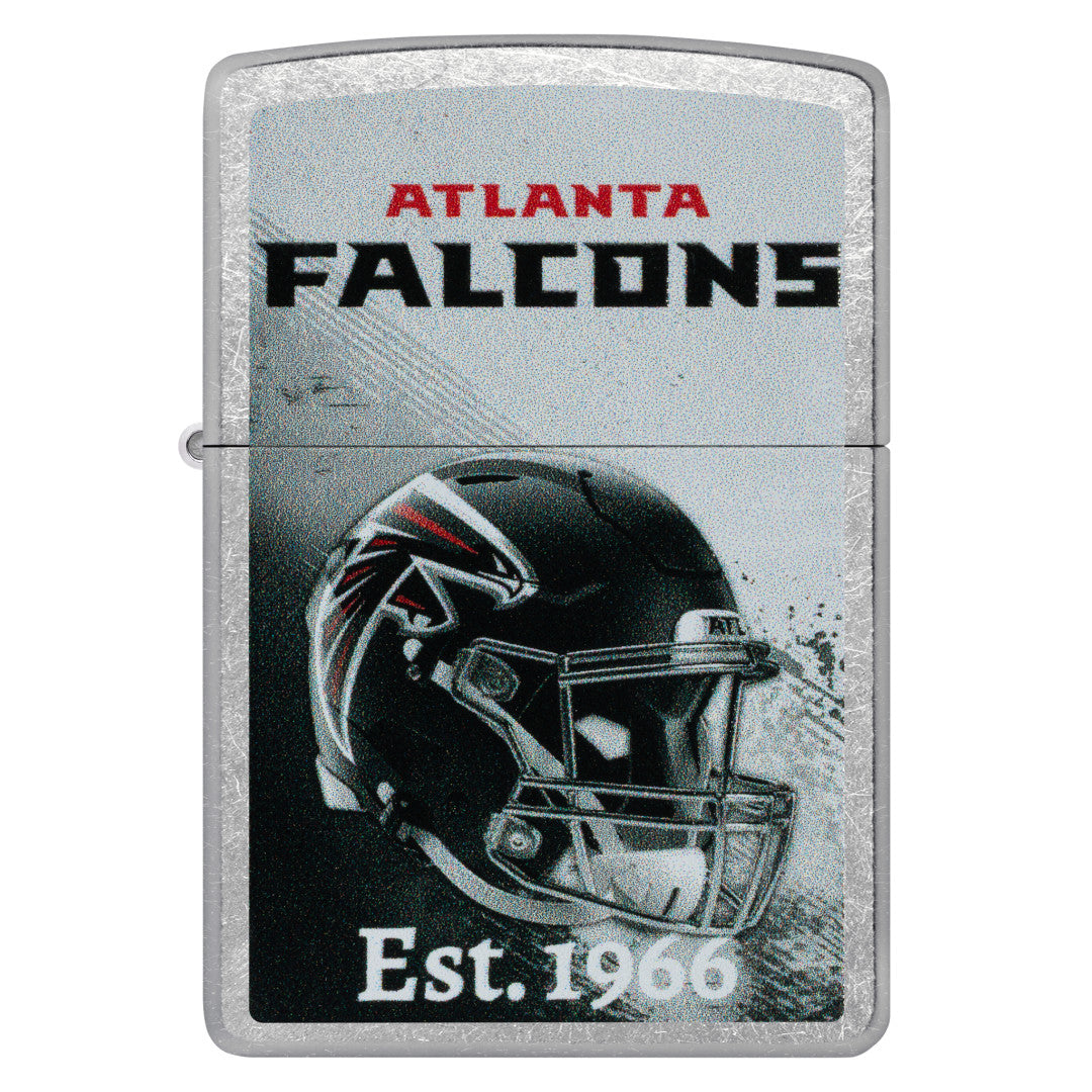 Front view of Zippo NFL Atlanta Falcons Helmet Design Street Chrome Windproof Lighter.