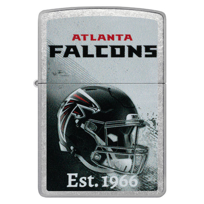 Front view of Zippo NFL Atlanta Falcons Helmet Design Street Chrome Windproof Lighter.