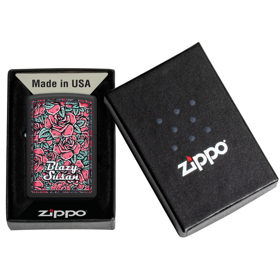 Zippo Blazy Susan Roses Design Black Matte Windproof Lighter