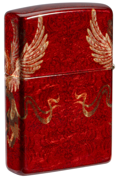 Back view of Zippo Skull Heraldry Design Tumbled Brass Windproof Lighter standing at a 3/4 angle.