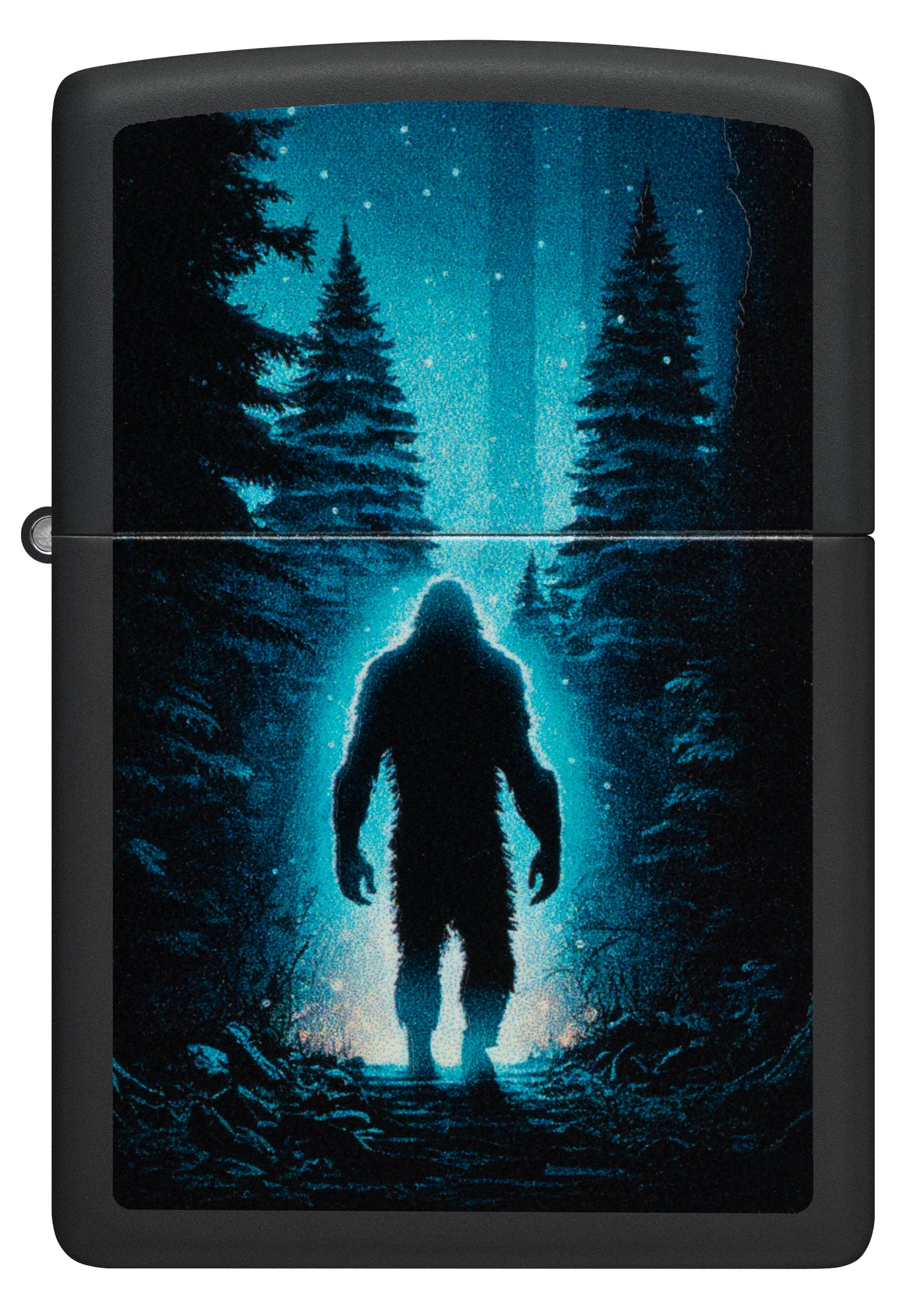Front view of Zippo  Ultra Squatch Design Black Matte Windproof Lighter.