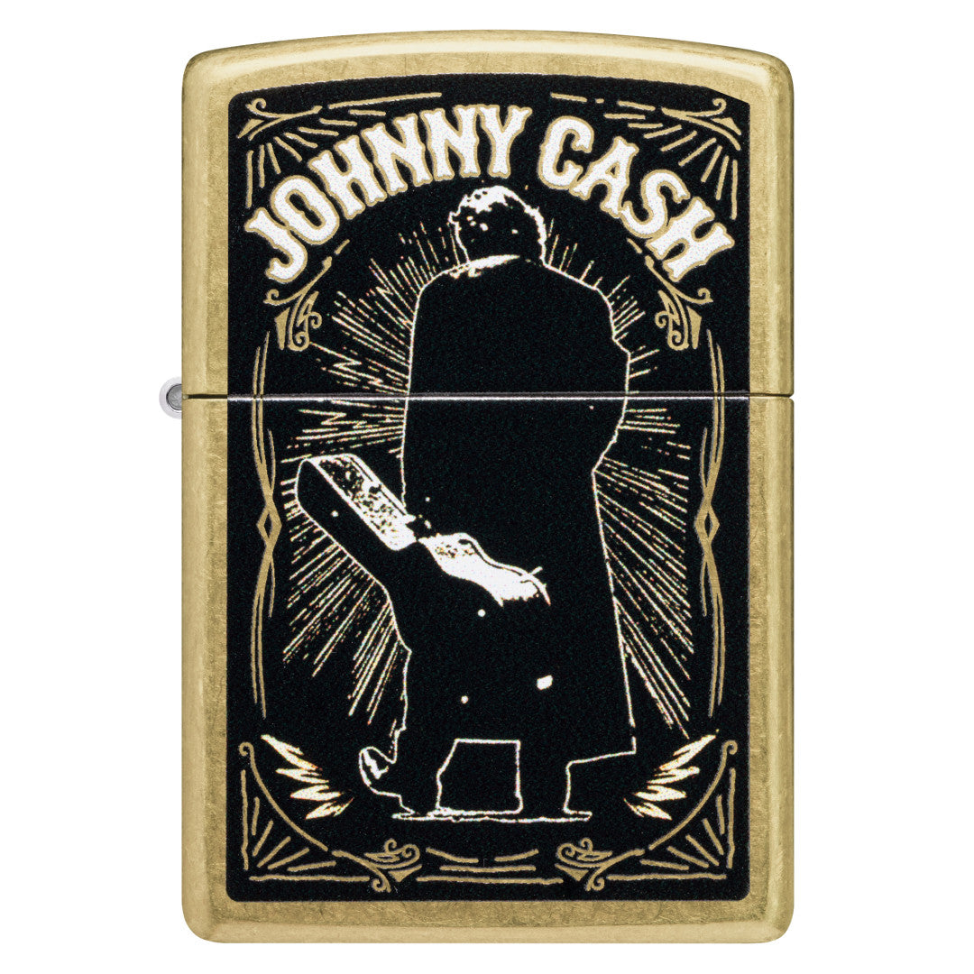Front view of Zippo Johnny Cash Walk Design Street Brass Windproof Lighter.