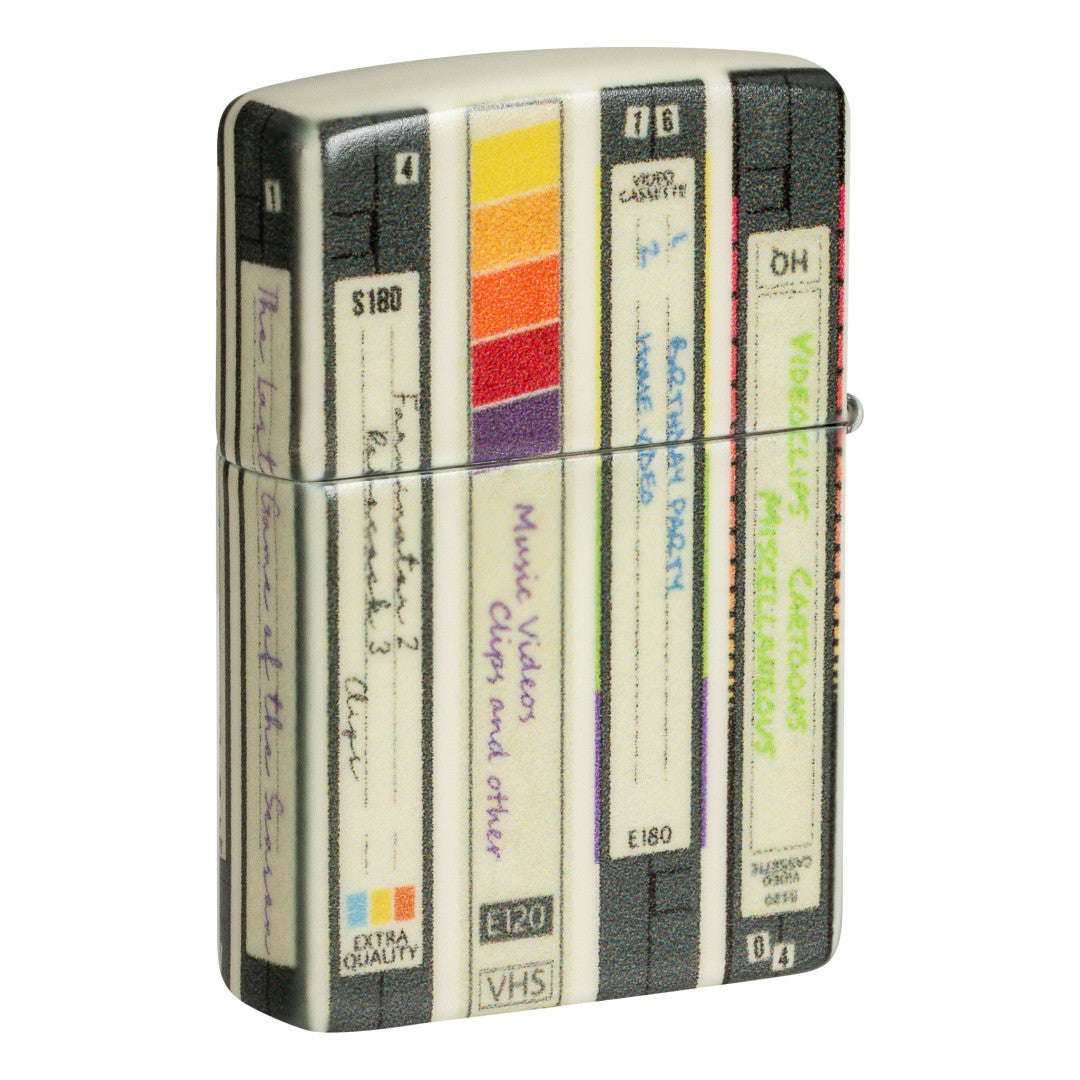 Back view of Zippo Home Video Design 540 Matte Windproof Lighter standing at a 3/4 angle.