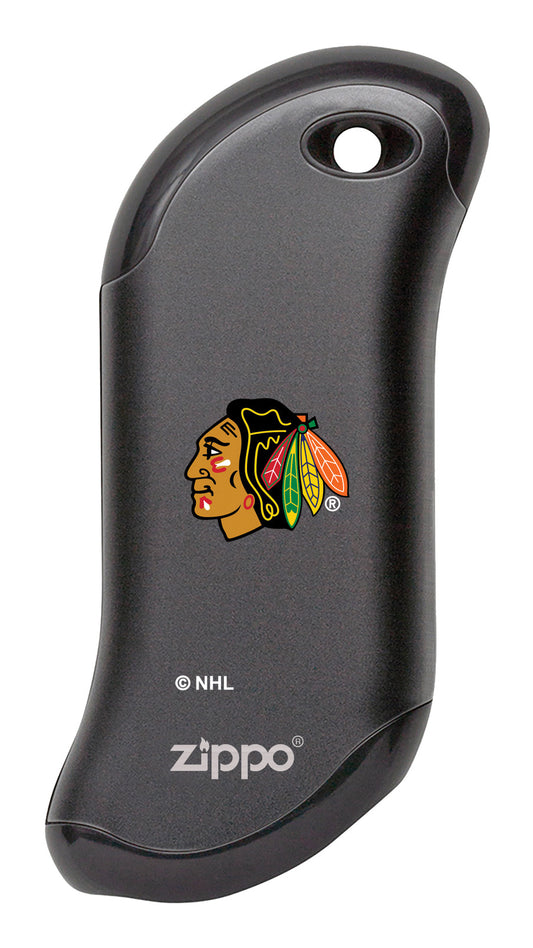 Front shot of NHL Chicago Blackhawks: HeatBank® 9s Black Rechargeable Hand Warmer