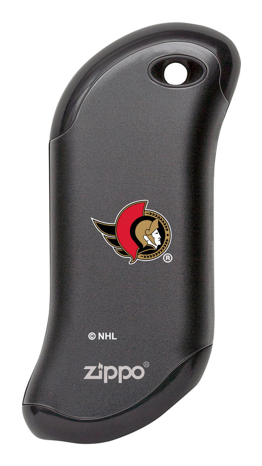 Front shot of NHL Ottawa Senators: HeatBank® 9s Black Rechargeable Hand Warmer