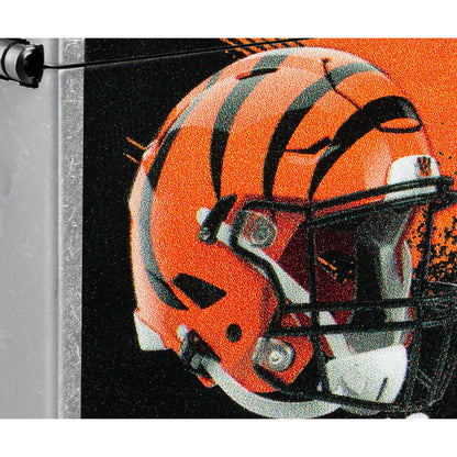 Front view of Zippo NFL Cincinnati Bengals Helmet Design Street Chrome Windproof Lighter close up to show the detail of the lighter.