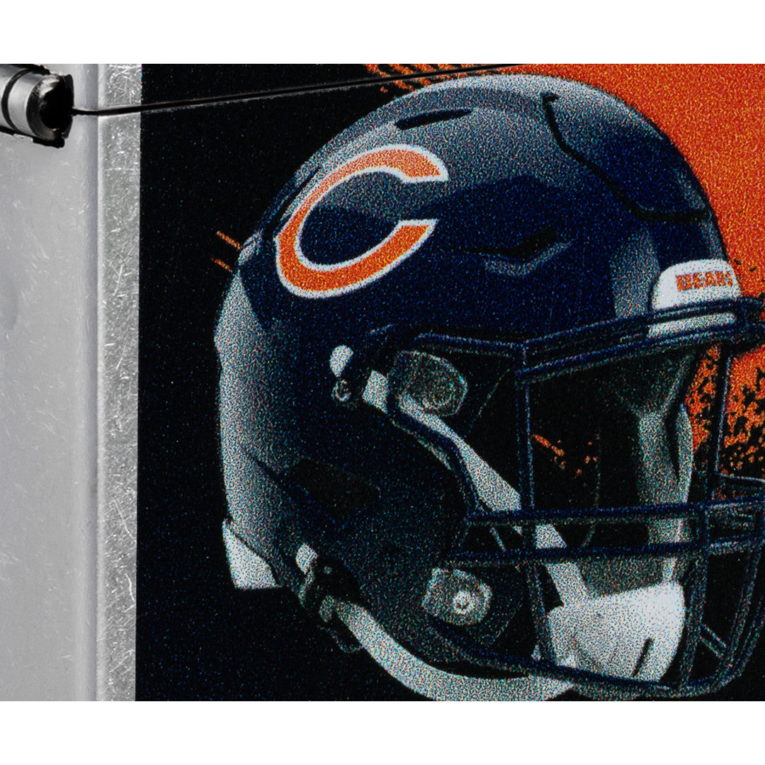 Front view of Zippo NFL Chicago Bears Helmet Design Street Chrome Windproof Lighter close up to show the detail of the lighter.