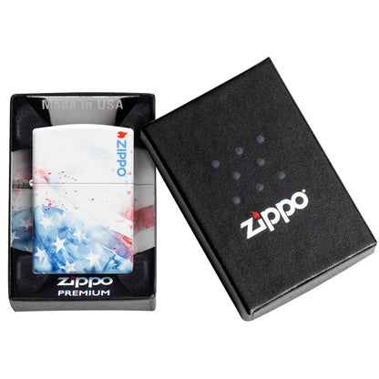 Zippo Watercolor Flag Design 540 Matte Windproof Lighter in its packaging.