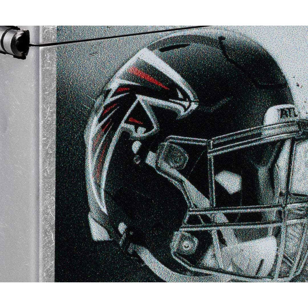 Front view of Zippo NFL Atlanta Falcons Helmet Design Street Chrome Windproof Lighter close up to show the detail of the lighter.