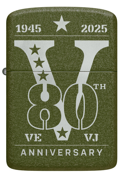 Front view of Zippo VE/VJ 80th Anniversary Collectible Steel Lighter.