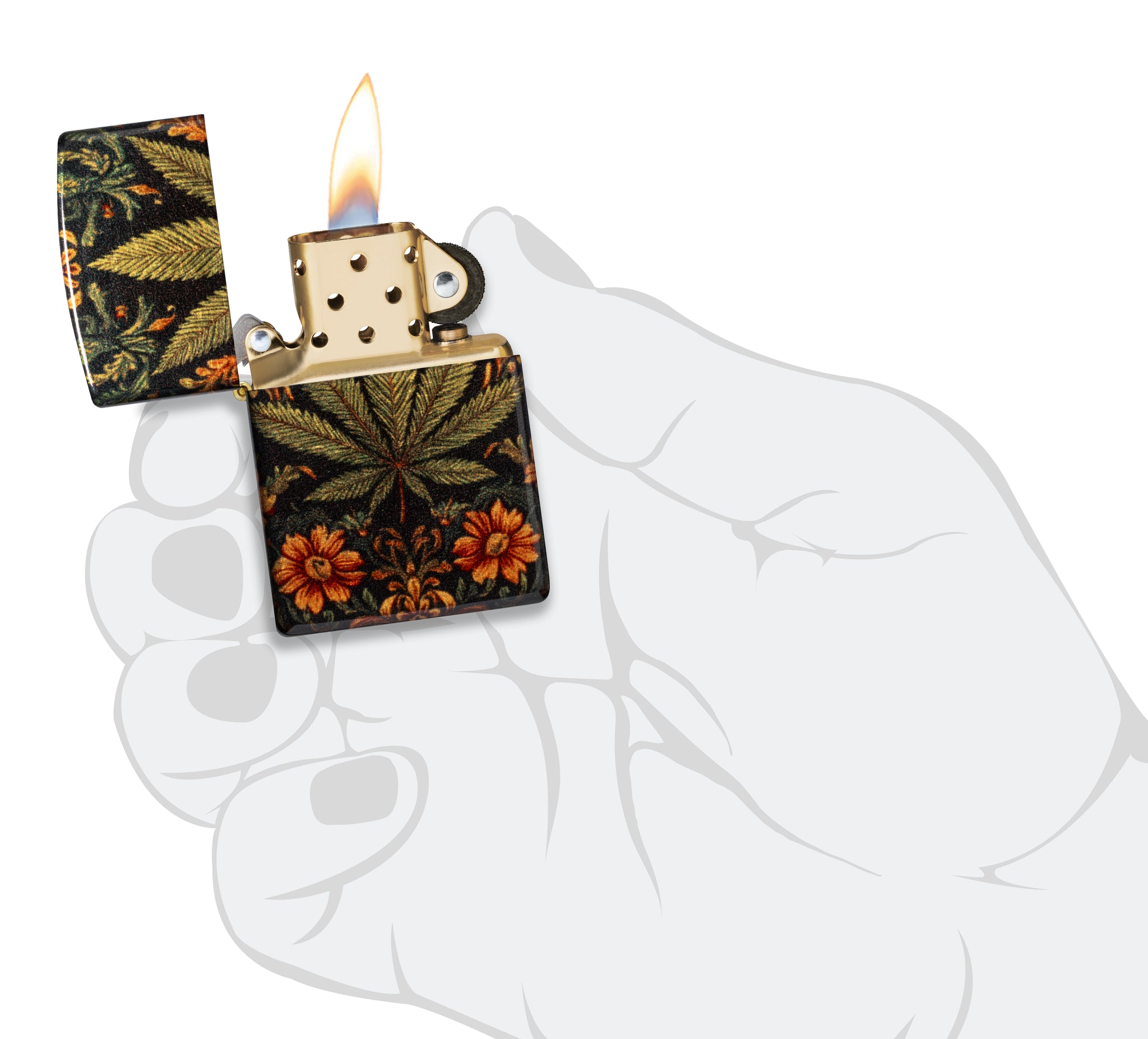 Zippo Cannabis Tapestry Design Tumbled Brass Windproof Lighter