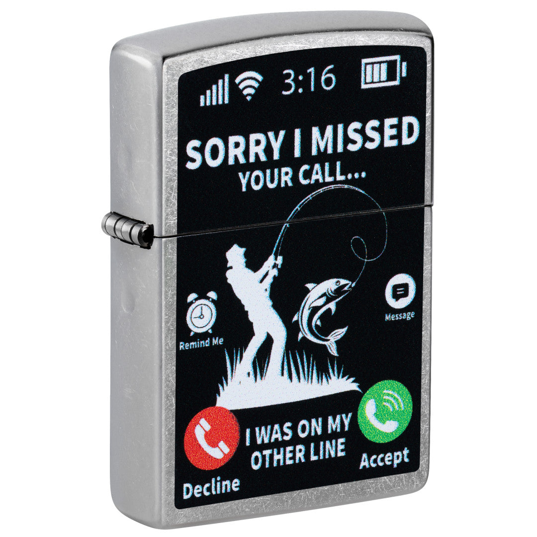 Front shot of Zippo Other Line Design Street Chrome Windproof Lighter standing at a 3/4 angle.