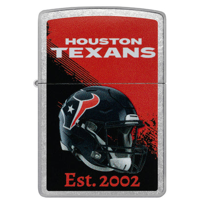 Front view of Zippo NFL Houston Texans Helmet Design Street Chrome Windproof Lighter.