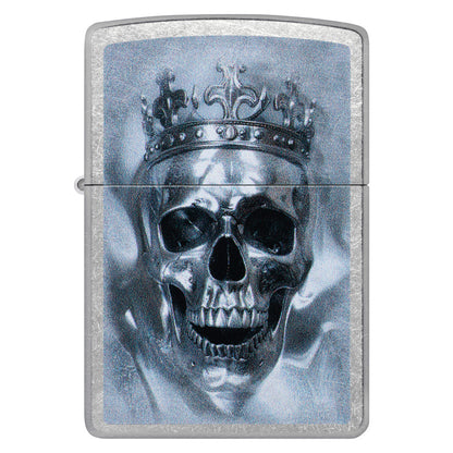Front view of Zippo King Cranium Design Street Chrome Windproof Lighter.