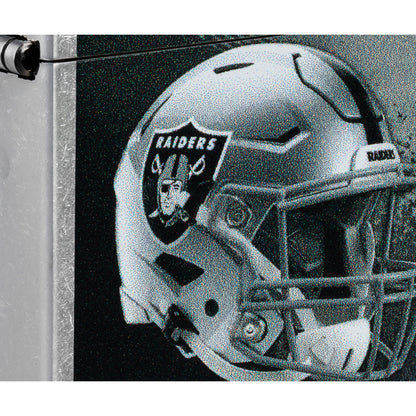 Front view of Zippo NFL Las Vegas Raiders Helmet Design Street Chrome Windproof Lighter close up to show the detail of the lighter.