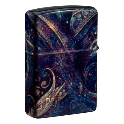 Back view of Zippo Grateful Dead Limited Edition Stealie Design Tumbled Brass Windproof Lighter standing at a 3/4 angle.