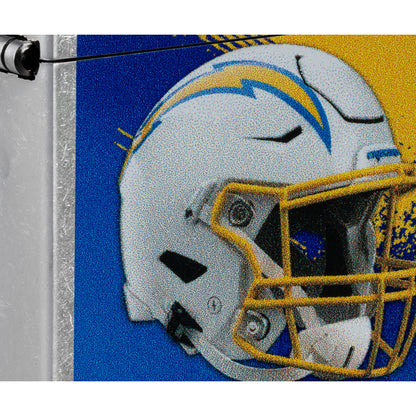 Front view of Zippo NFL Los Angeles Chargers Helmet Design Street Chrome Windproof Lighter close up to show the detail of the lighter.
