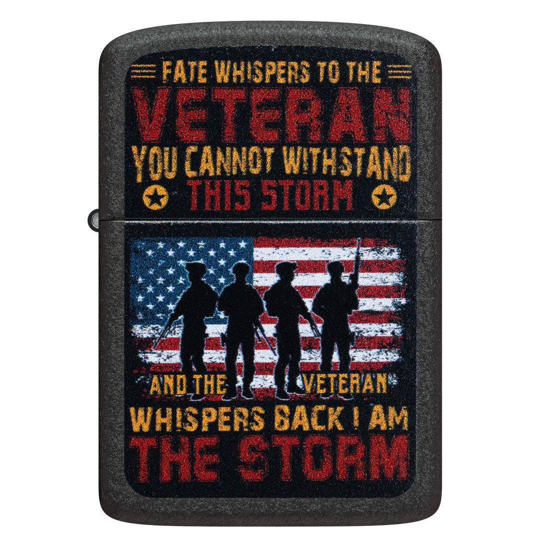 Front view of Zippo I am the Storm Design 1941 Replica Black Crackle® Windproof Lighter.