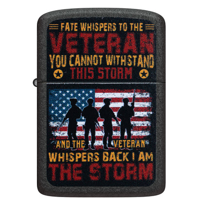 Front view of Zippo I am the Storm Design 1941 Replica Black Crackle® Windproof Lighter.