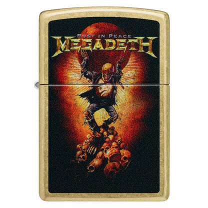 Front view of Zippo Megadeth Rust In Peace Design Street Brass Windproof Lighter.